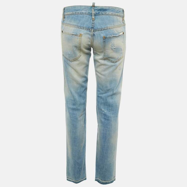 Pre Owned  Dsquared2 Blue Denim Distressed Slim Fit Jeans M/Waist 34"