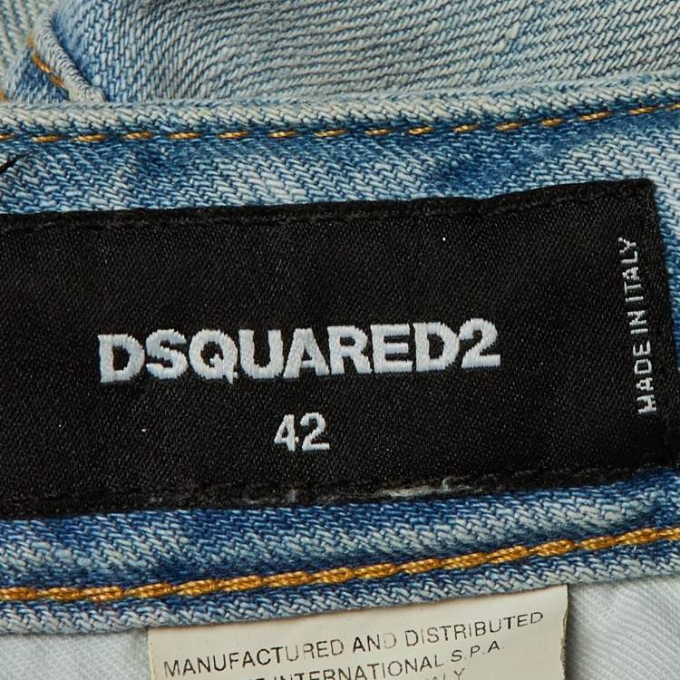 Pre Owned  Dsquared2 Blue Denim Distressed Slim Fit Jeans M/Waist 34"