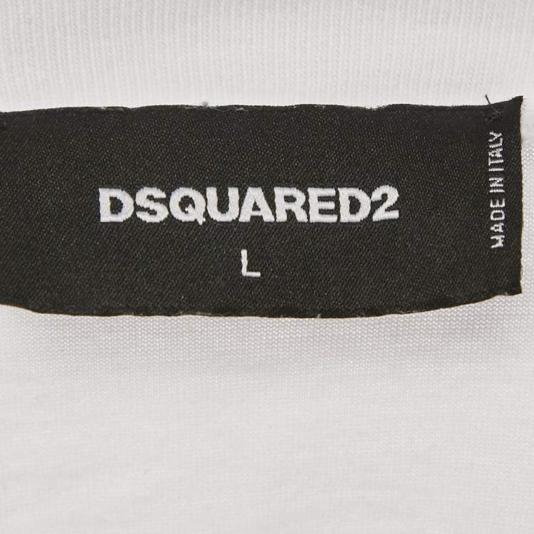 مملوكة مسبقًا Dsquared2 White Logo Tape Print Jersey T-Shirt L
