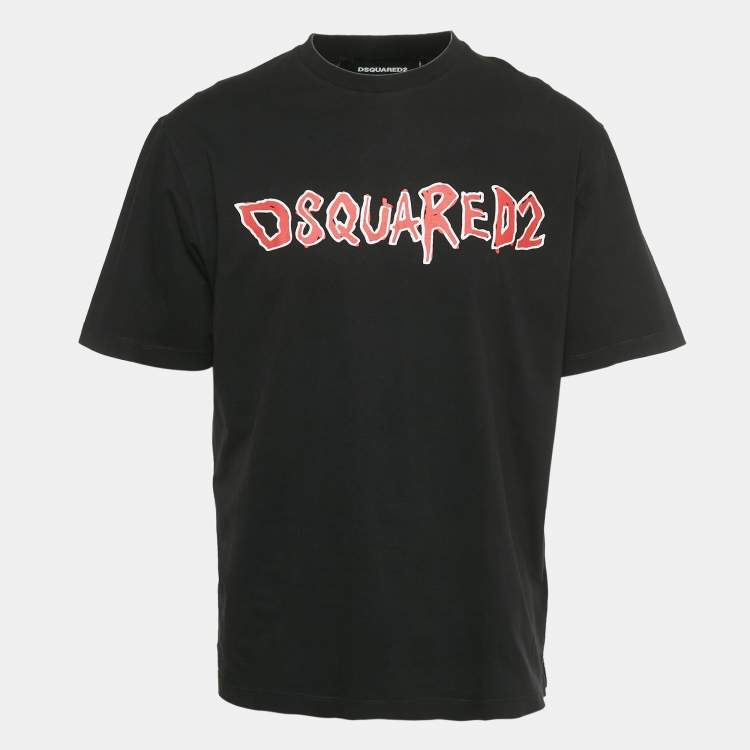 Pre Owned Dsquared2 Black Logo Print Cotton T-Shirt XL
