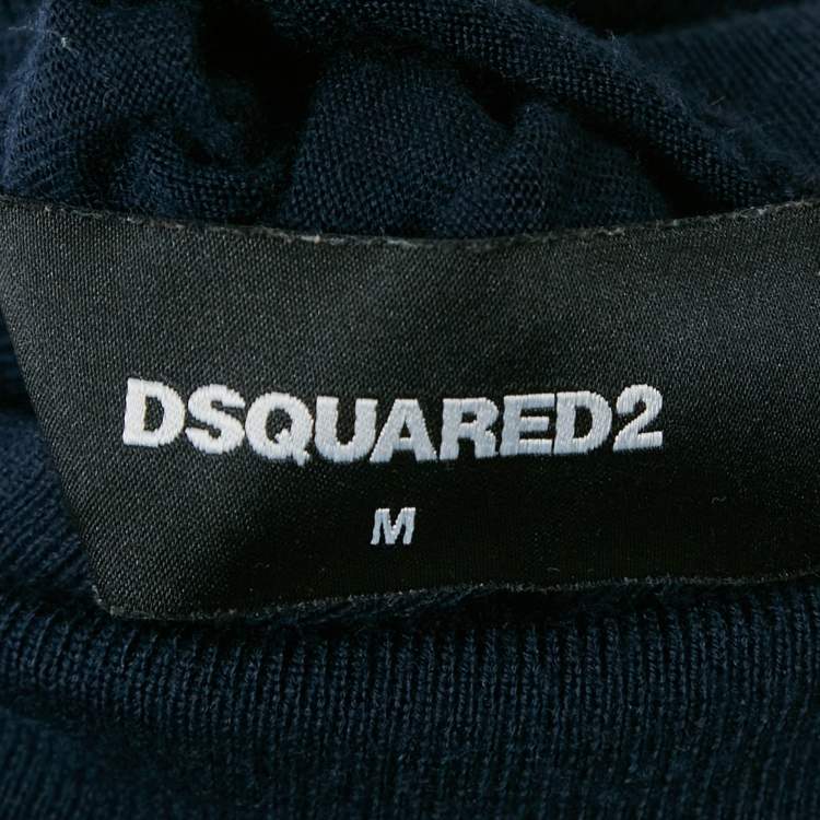 Pre Owned Dsquared2 Navy Blue Wool Knit Turtle Neck Sweater M
