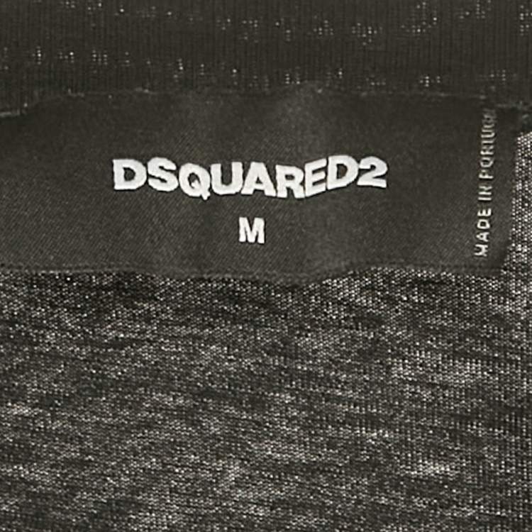Pre Owned Dsquared2 Black Logo Printed Cotton Knit Crew Neck T-Shirt M