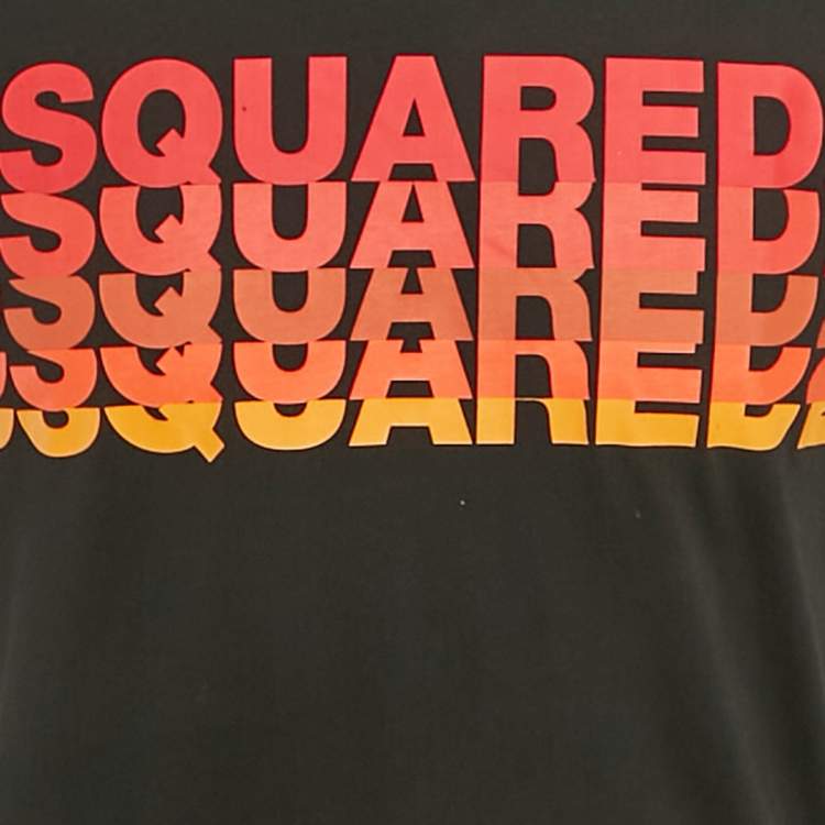 Pre Owned Dsquared2 Black Logo Printed Cotton Knit Crew Neck T-Shirt M