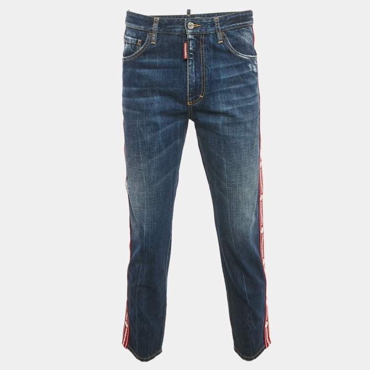 Pre Owned Dsquared2 Blue Denim Logo Tape Brad Jeans M/Waist 34