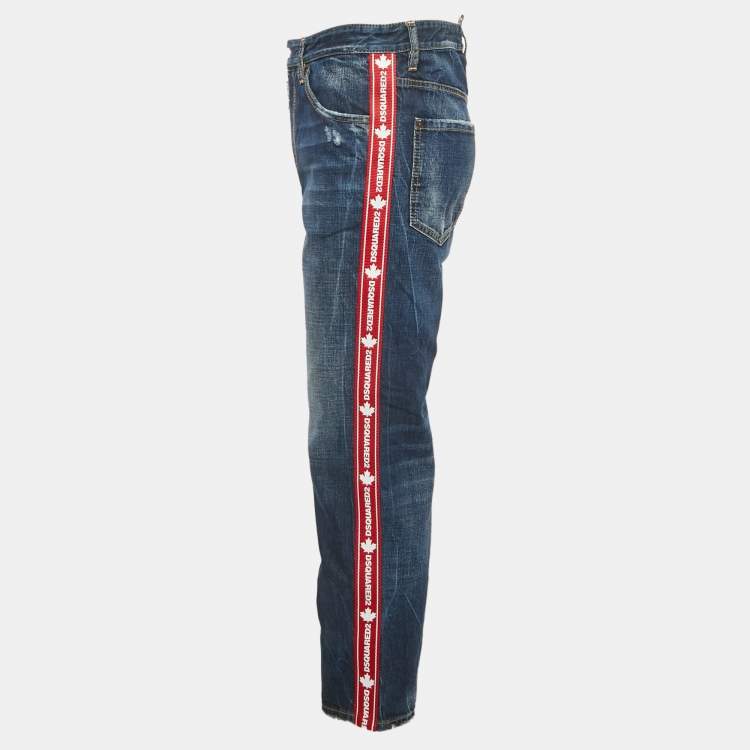 Pre Owned Dsquared2 Blue Denim Logo Tape Brad Jeans M/Waist 34