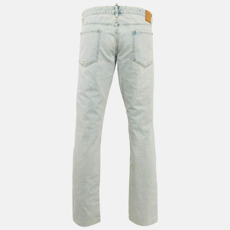 Pre Owned Dsquared2 Blue Denim Patch Detail Jeans XL Waist 38"