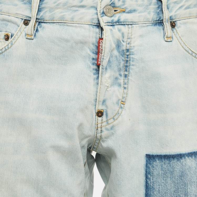 Pre Owned Dsquared2 Blue Denim Patch Detail Jeans XL Waist 38"