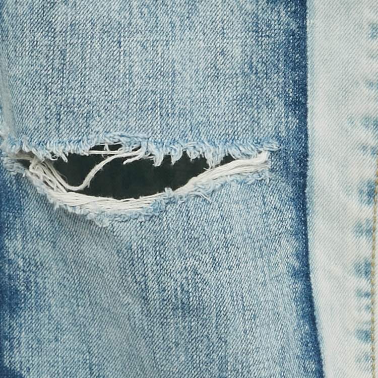 Pre Owned Dsquared2 Blue Denim Patch Detail Jeans XL Waist 38"