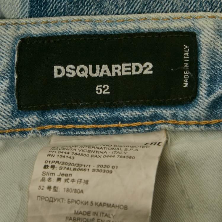 Pre Owned Dsquared2 Blue Denim Patch Detail Jeans XL Waist 38"