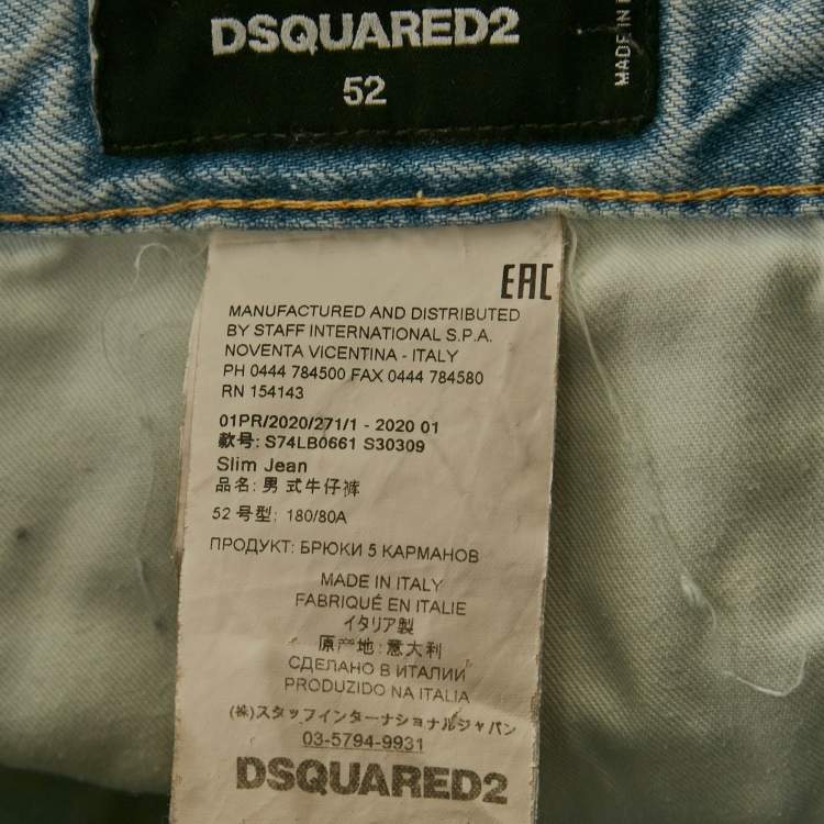Pre Owned Dsquared2 Blue Denim Patch Detail Jeans XL Waist 38"