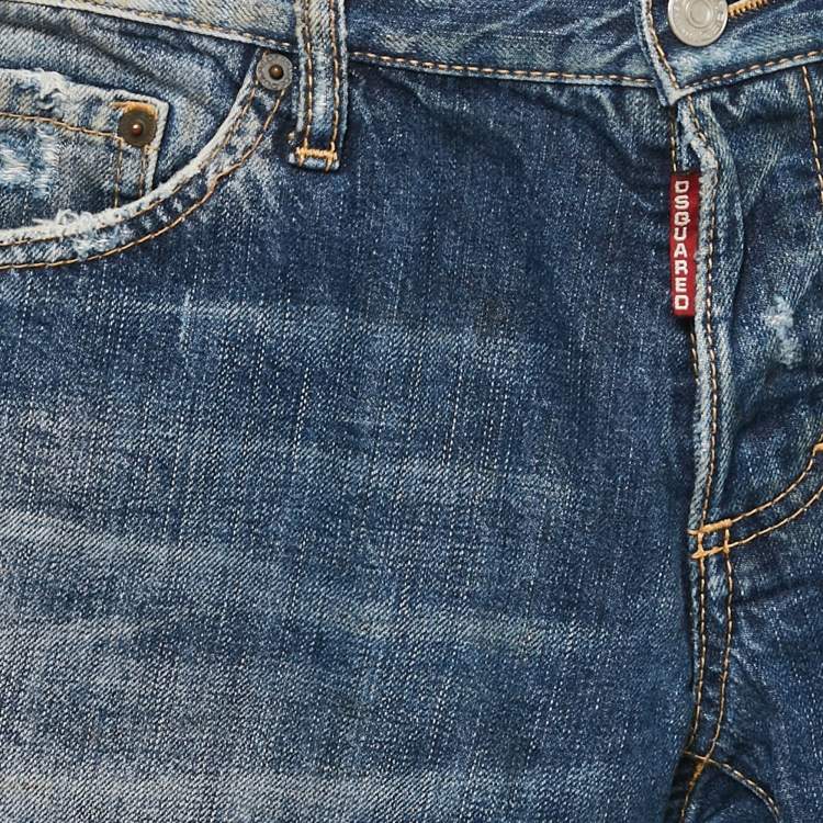 Pre Owned Dsquared2 Navy Blue Denim Distressed Jeans L Waist 34" 