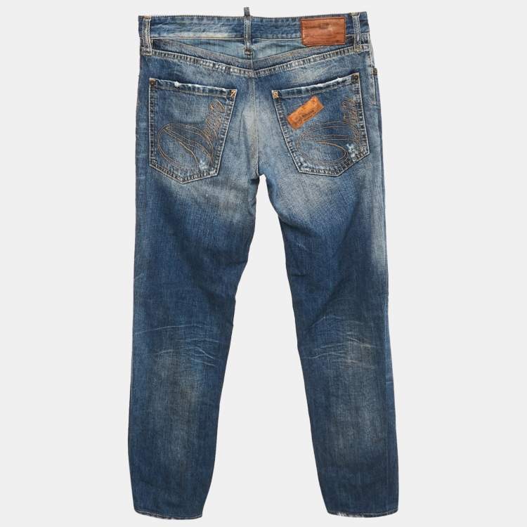 Pre Owned Dsquared2 Navy Blue Denim Distressed Jeans L Waist 34" 