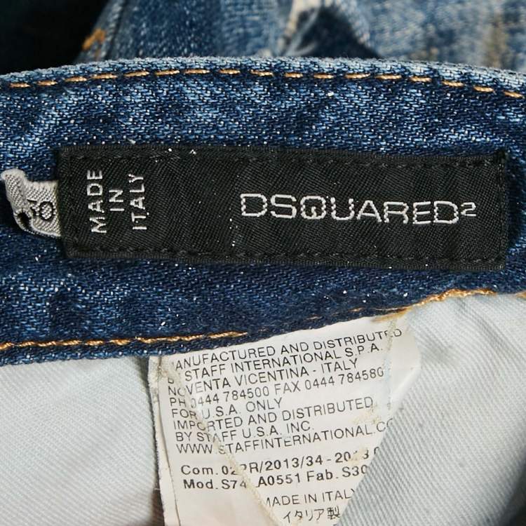 Pre Owned Dsquared2 Navy Blue Denim Distressed Jeans L Waist 34" 