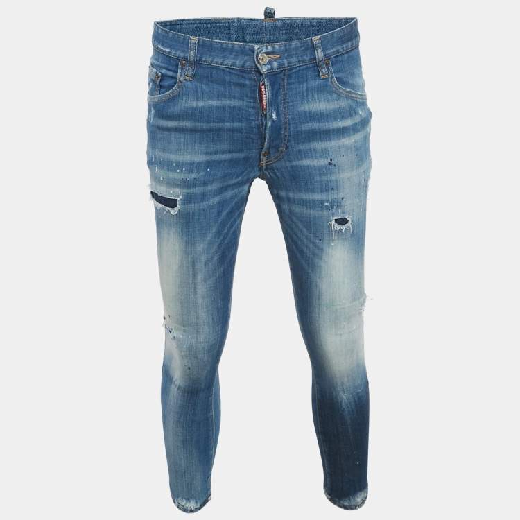 Pre Owned  Dsquared2 Blue Denim Distressed Slim Fit Jeans L/Waist 31"