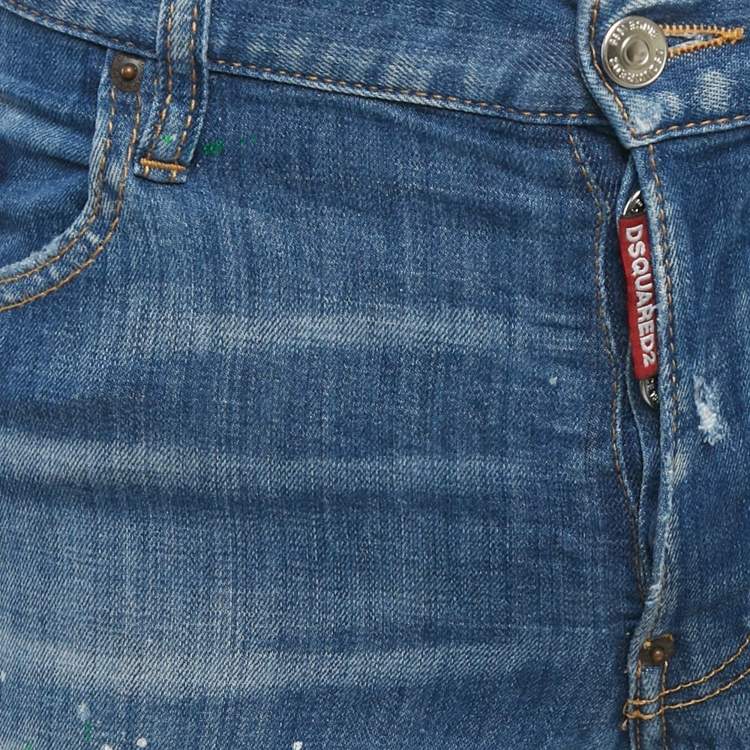 Pre Owned  Dsquared2 Blue Denim Distressed Slim Fit Jeans L/Waist 31"