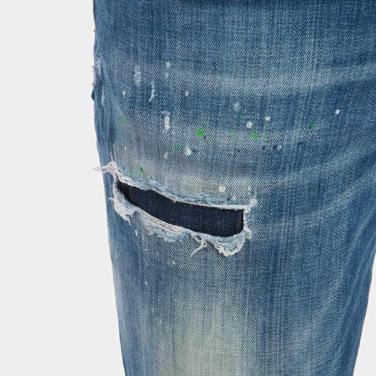 Pre Owned  Dsquared2 Blue Denim Distressed Slim Fit Jeans L/Waist 31"