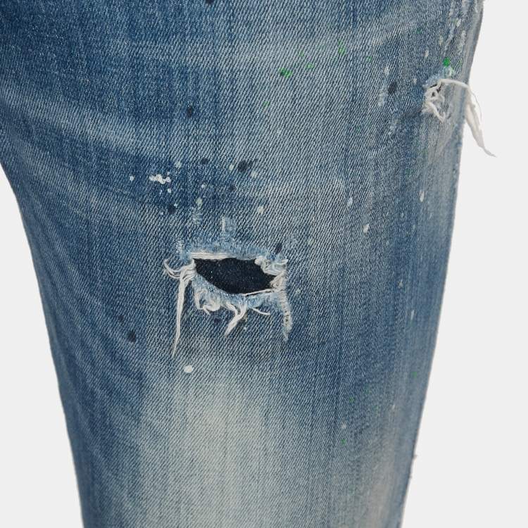 Pre Owned  Dsquared2 Blue Denim Distressed Slim Fit Jeans L/Waist 31"