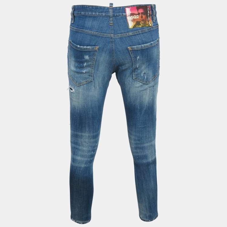 Pre Owned  Dsquared2 Blue Denim Distressed Slim Fit Jeans L/Waist 31"