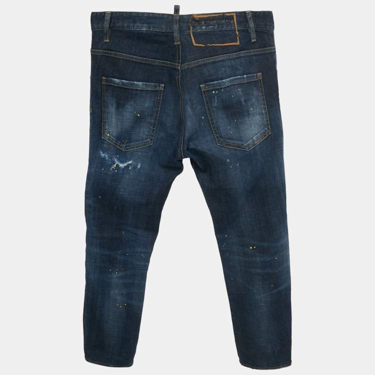 Pre Owned Dsquared2 Blue Denim Distressed Straight Fit Jeans M/Waist 32"