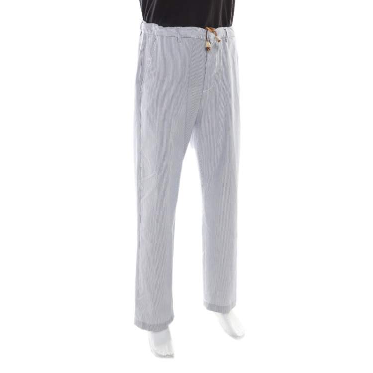 Pre Owned Dsquared2 Blue and White Striped Seersucker Pants S