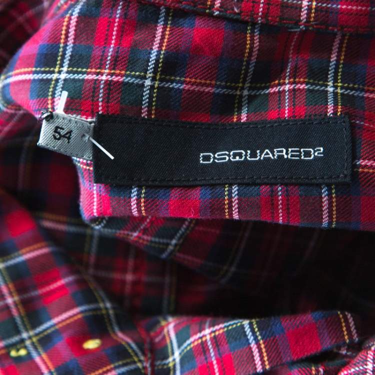 Pre Owned DSquared2 Red Checked Cotton Long Sleeve Shirt XXL
