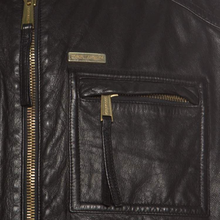 Pre Owned Dsquared2 Black Goat Leather Zip Front Biker Jacket 3XL