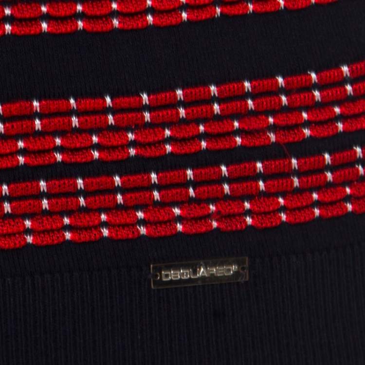 Pre Owned Dsquared2 Bicolor Textured Striped Detail Short Sleeve Polo T-Shirt M