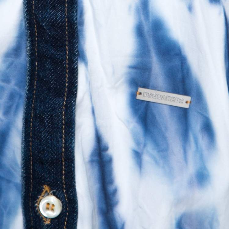 Pre Owned Dsquared2 Indigo Cotton Tie Dye Effect Denim Trim Relaxed Dan Shirt L