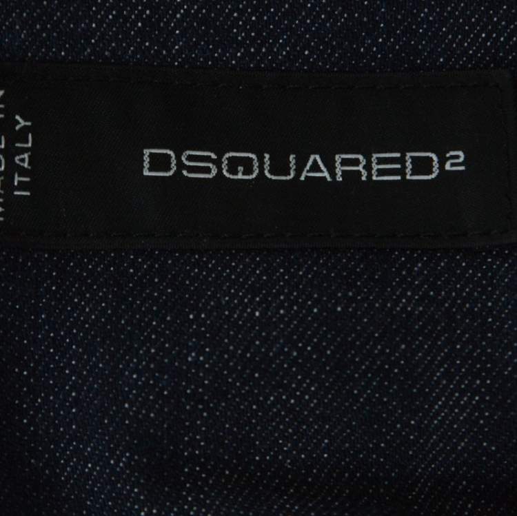 Pre Owned Dsquared2 Blue Denim Distressed Detail Leather Trim Jacket M