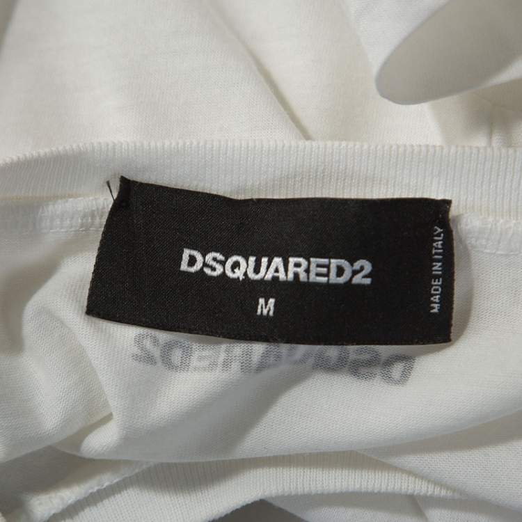 Pre Owned Dsquared2 White Printed Cotton Crew Neck T Shirt M