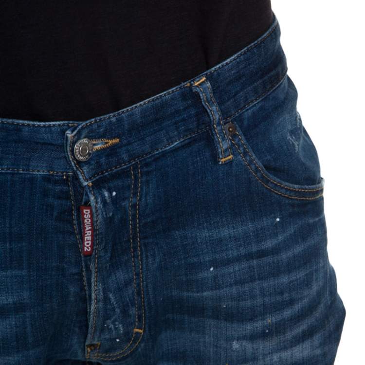 مملوكة مسبقًا Dsquared2 Blue Distressed Denim Classic Kenny Twist Jeans L
