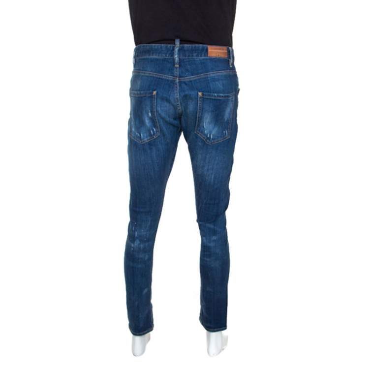 مملوكة مسبقًا Dsquared2 Blue Distressed Denim Classic Kenny Twist Jeans L