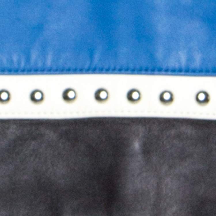 مملوكة مسبقًا Dsquared2 Blue Leather Contrast Detail Studded Zip Front Jacket L