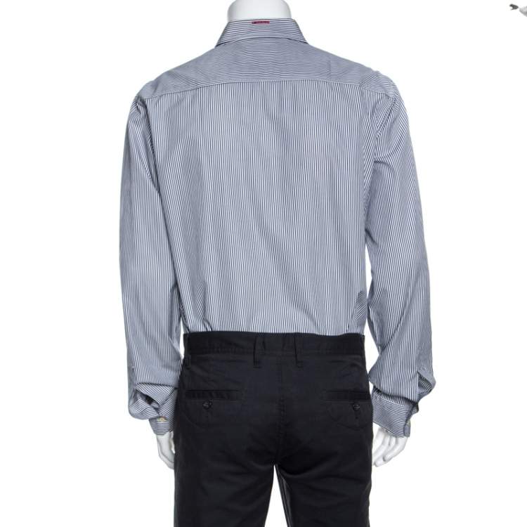Pre Owned Dsquared2 White Striped Cotton Button Front Shirt 3XL
