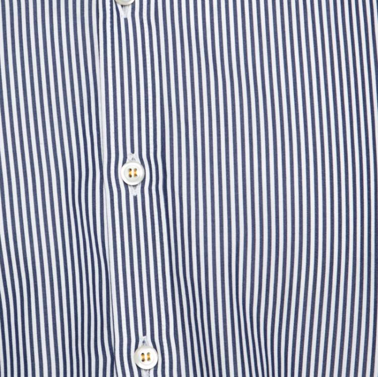 Pre Owned Dsquared2 White Striped Cotton Button Front Shirt 3XL