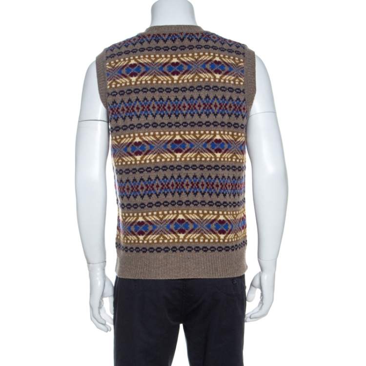 Pre Owned Dsquared2 Taupe Jacquard Wool Sleeveless Sweater L