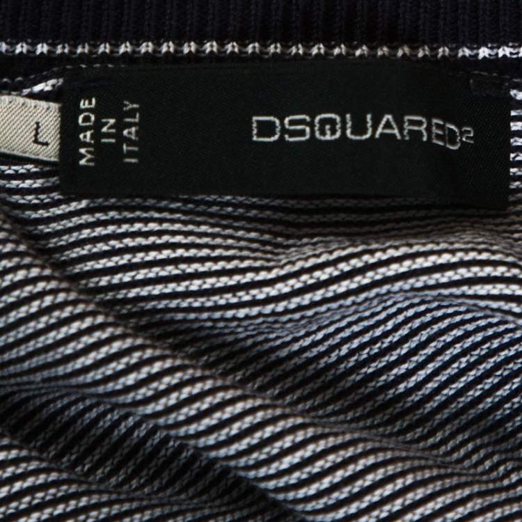 Pre Owned Dsquared2 Navy Blue Striped Knit Fitted Jumper L