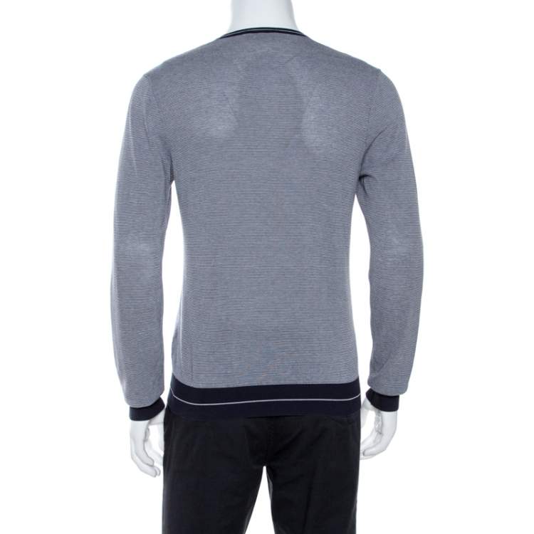 Pre Owned Dsquared2 Navy Blue Striped Knit Fitted Jumper L