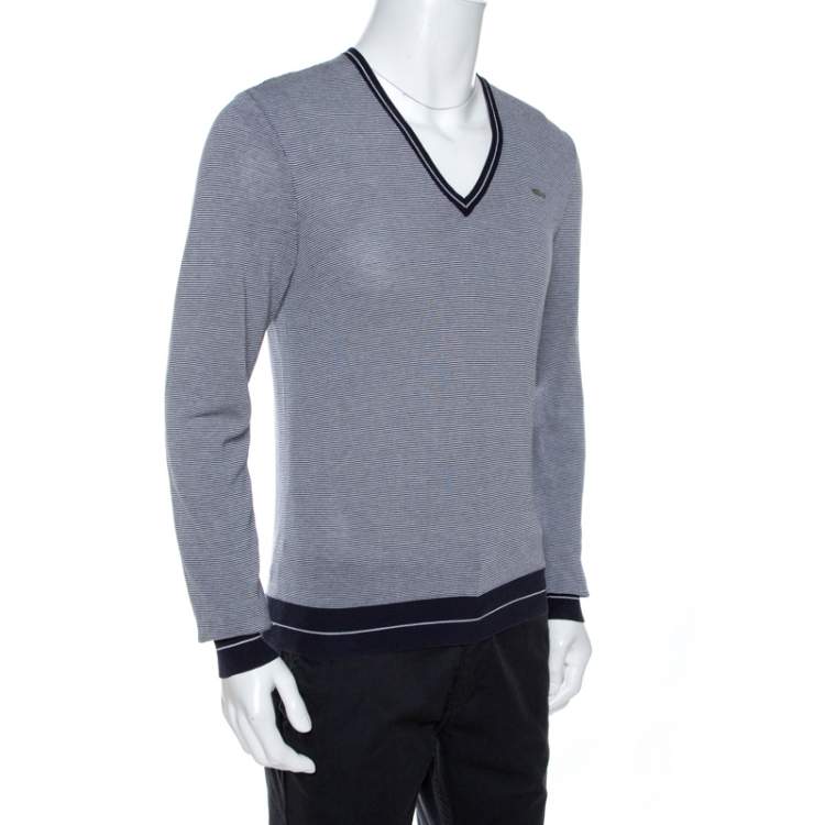 Pre Owned Dsquared2 Navy Blue Striped Knit Fitted Jumper L