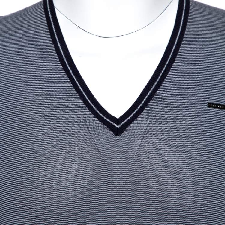 Pre Owned Dsquared2 Navy Blue Striped Knit Fitted Jumper L