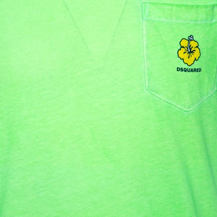 Pre Owned Dsquared2 Neon Green Logo Print Cotton T-Shirt M