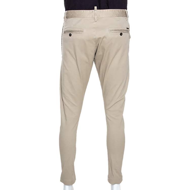 Pre Owned Dsquared2 Beige Stretch Cotton Cropped Cargo Trousers XXL
