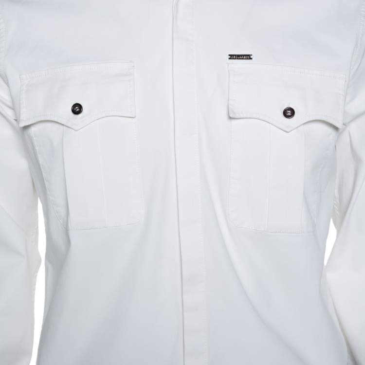 Pre Owned Dsquared2 White Stretch Cotton Pocket Detail Long Sleeve Shirt L
