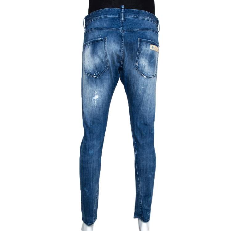 Pre Owned Dsquared2 Blue Distressed Denim Slim Fit Jeans L