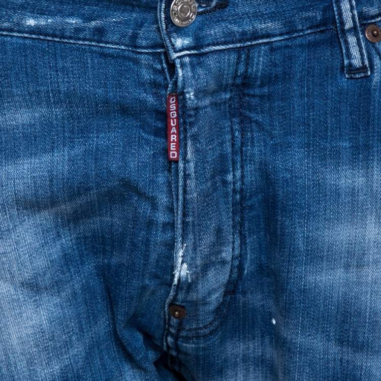 Pre Owned Dsquared2 Blue Distressed Denim Slim Fit Jeans L