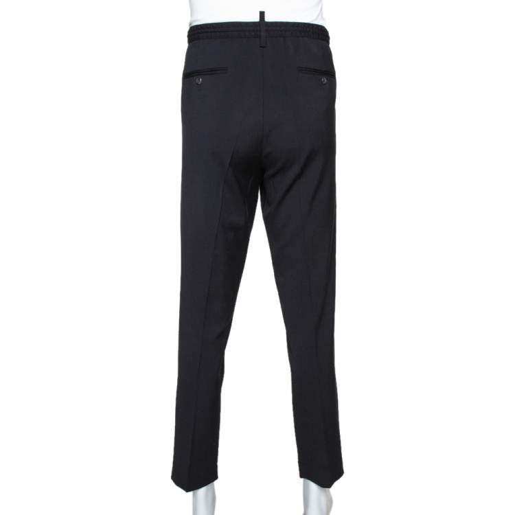 Pre Owned Dsquared2 Black Wool Blend Logo Stripe Detail Joggers L