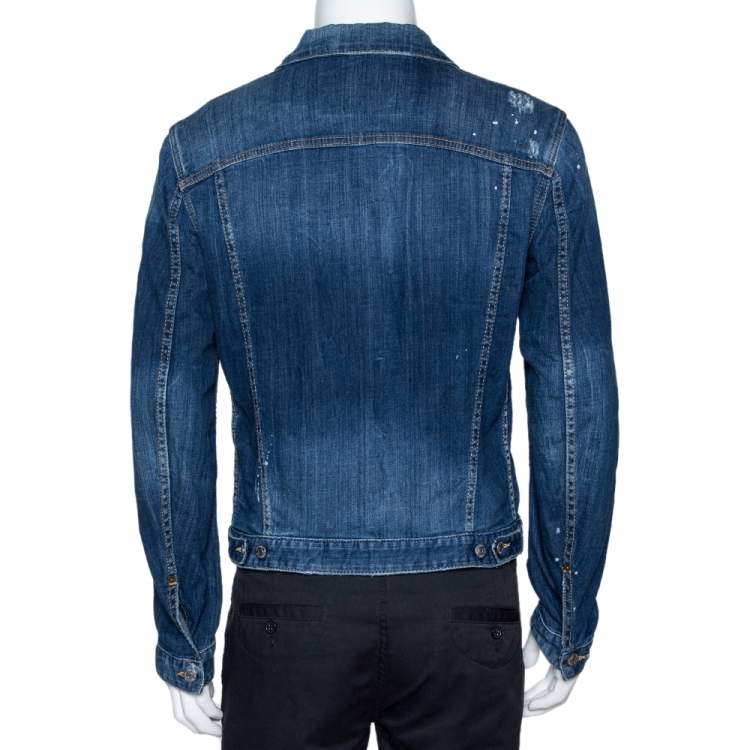 Pre Owned Dsquared2 Blue Distressed Light Wash Denim Fitted Jacket L 