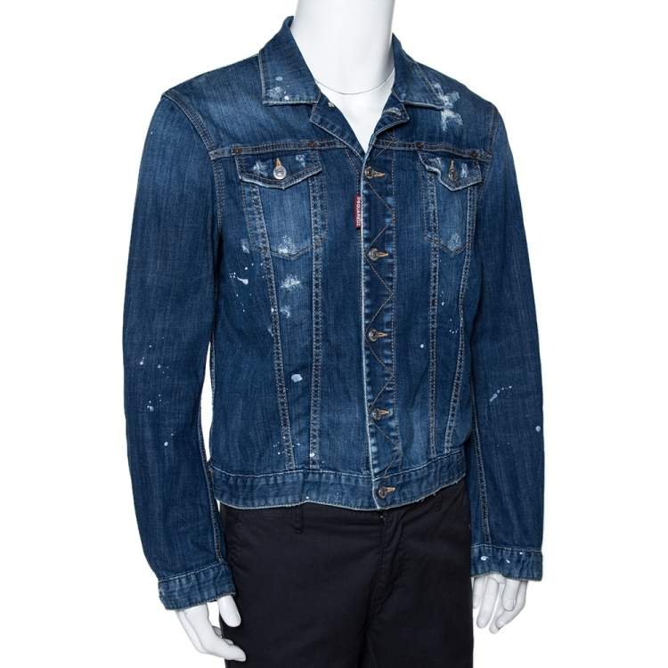 Pre Owned Dsquared2 Blue Distressed Light Wash Denim Fitted Jacket L 