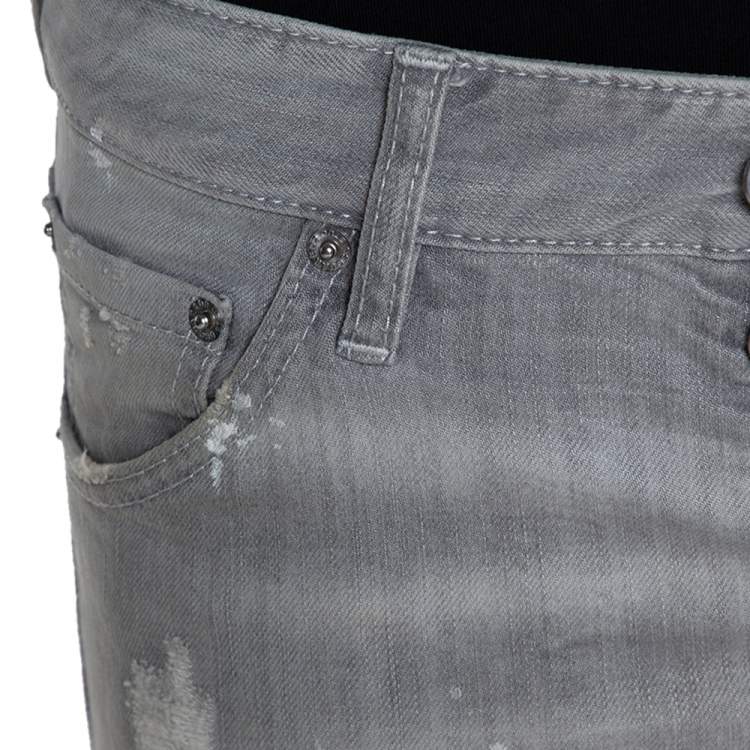Pre Owned Dsquared2 Grey Distressed Denim Paint Splatter Effect Cool Guy Jeans S
