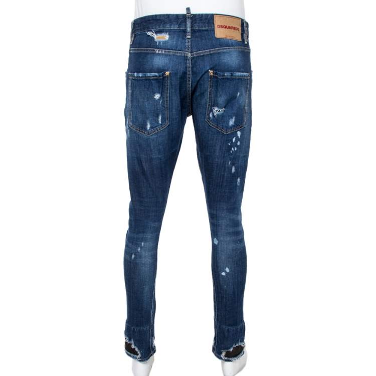 Pre Owned Dsquared2 Blue Distressed Denim Patched Classic Kenny Twist Jeans M